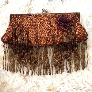 Bronze Sequins Beaded Clutch